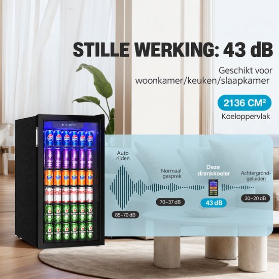 Brandistry - Drankenkoelkast - Drankkoelkast - Koelkast - Glazen Deur - Verstelbare Planken - 90 Liter - LED Verlichting - Zwart van Brandistry — afbeelding 3
