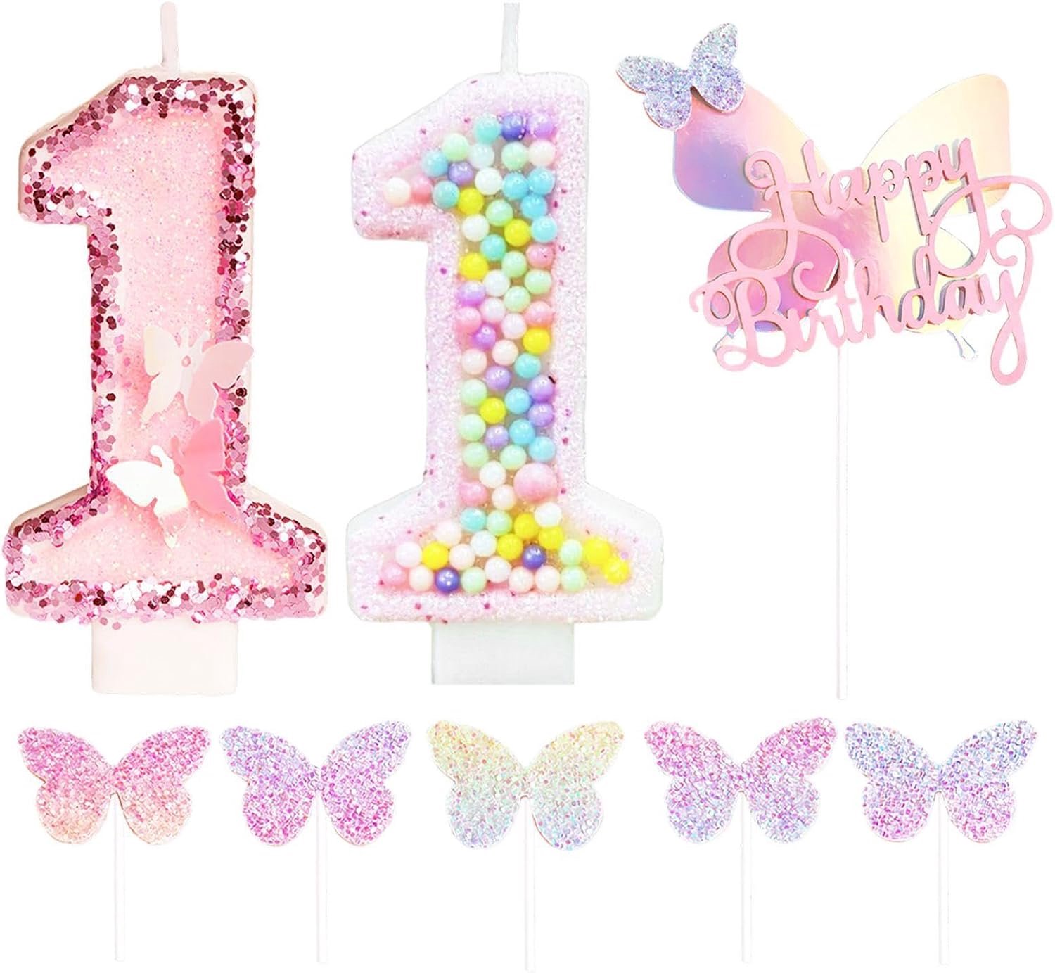 Cadeau-accessoires voor verjaardag - 2 stuks roze kaarsen - 6 vlinderposters - feestelijke decoratie - m-winkel