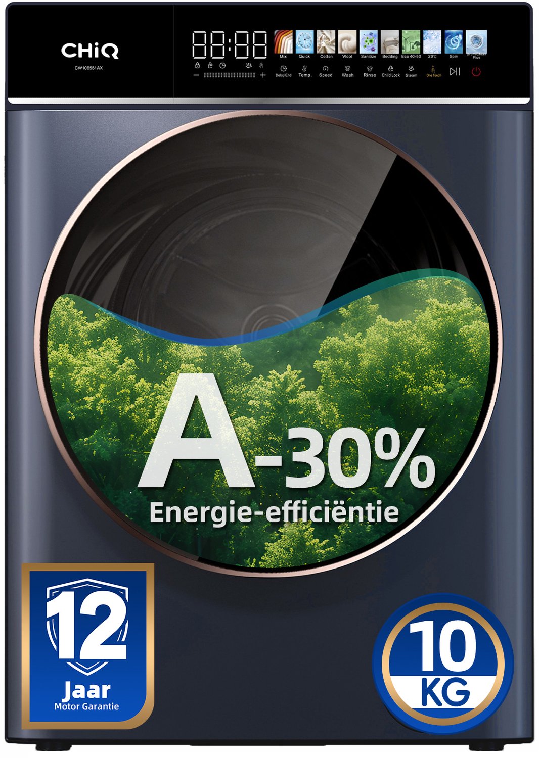 Bol.com CHiQ CW106581AX - Wasmachine - 10 KG - Space Pro - A-30% - 13.5 Inch Led-Touchscreen - 12 programma's - AI Smart - Stoom... aanbieding