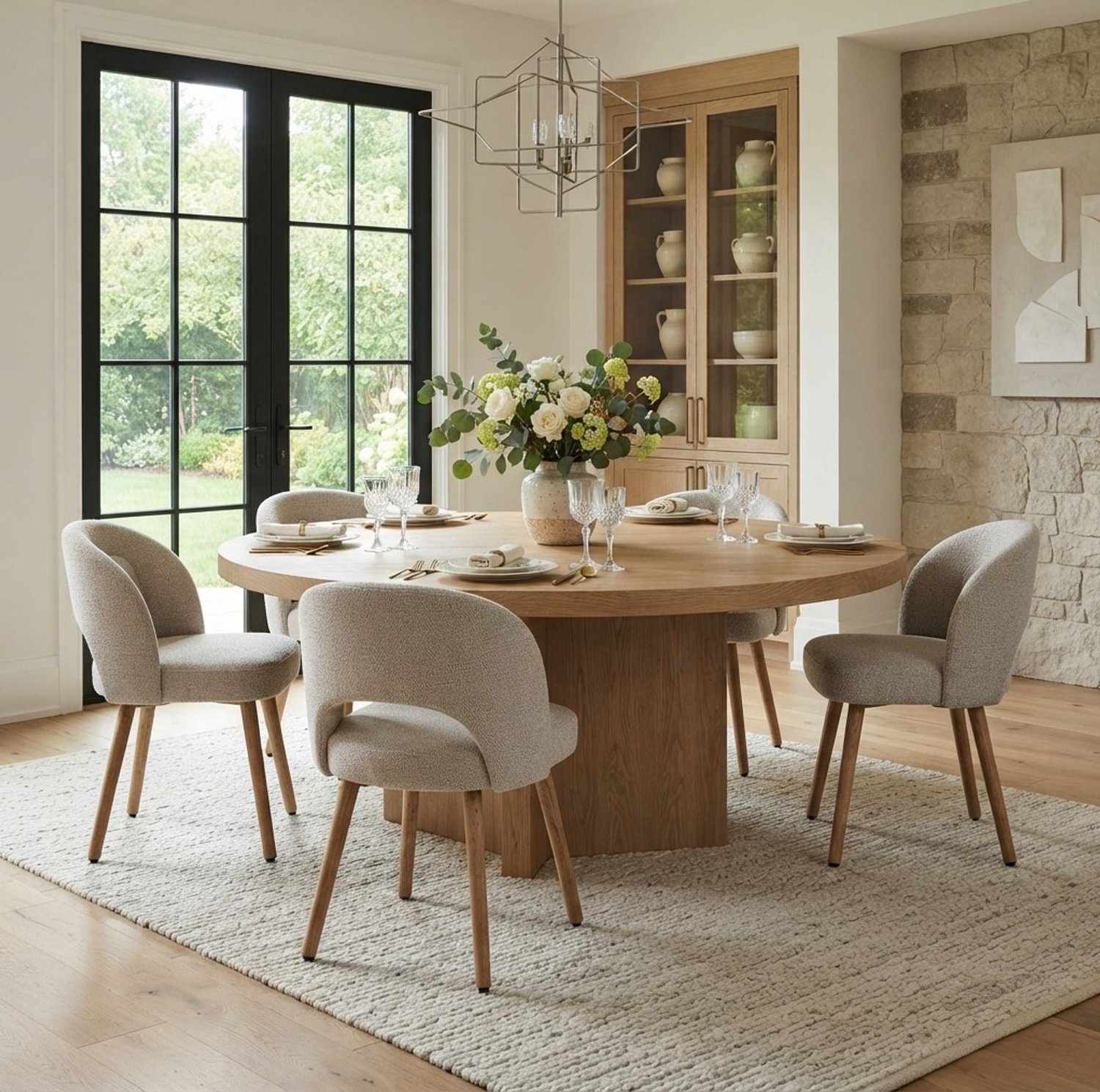 MODENUIT Eetkamerstoel - Set Van 2 Met Armleuningen - Hout - Stoffen Zitting - Beige - 46x46x77,5 Cm