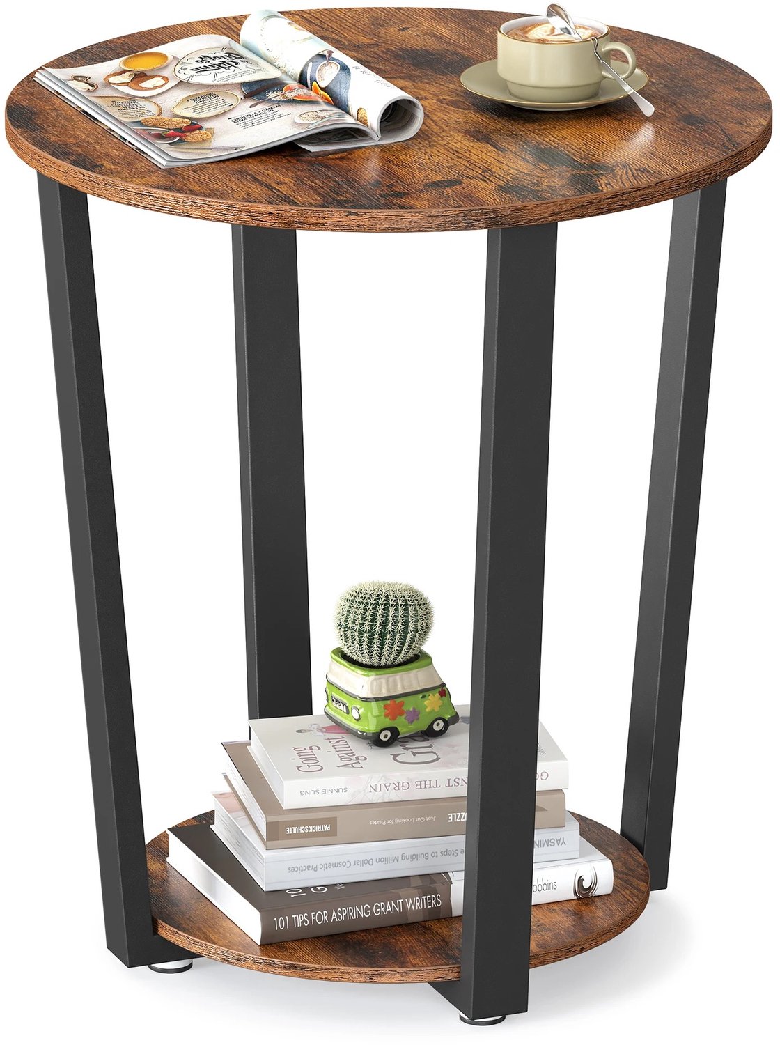 ArtiZo Banktafel- Tafel - plank Ø 50 en Ø 35 cm - hoogte 57 cm houtkleur