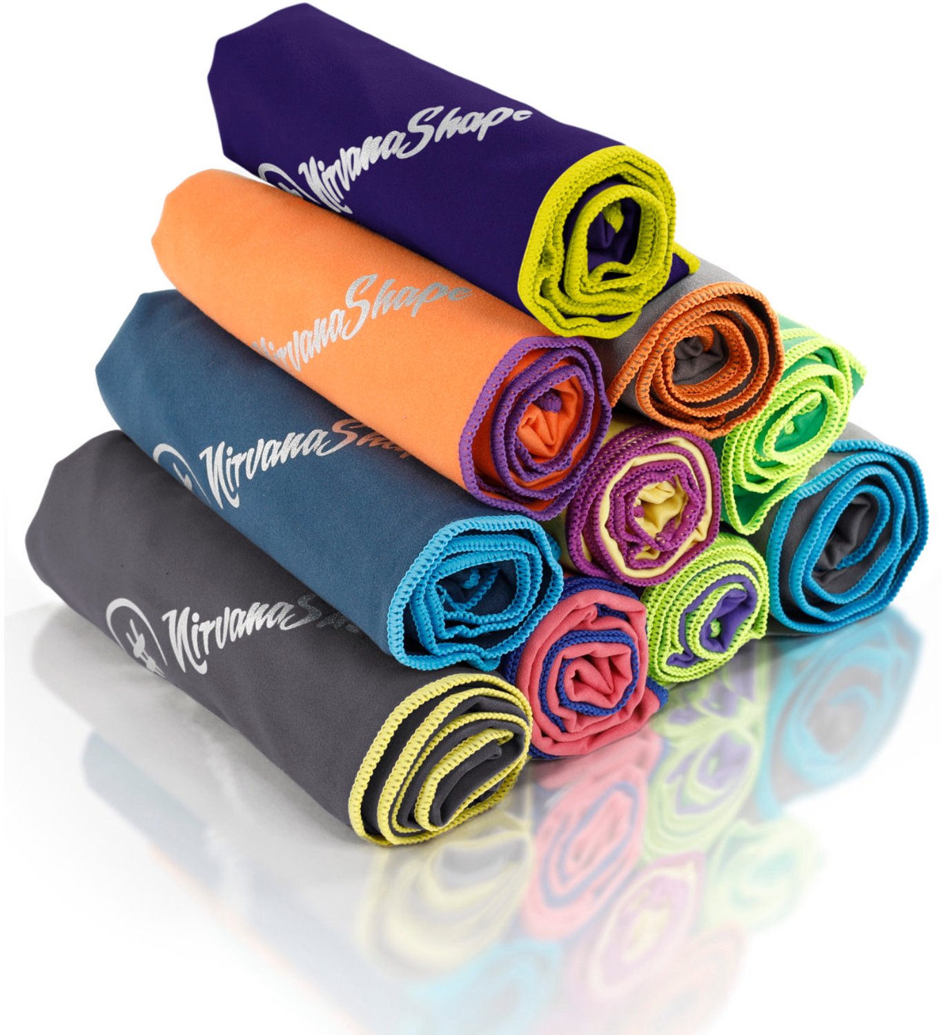 NirvanaShape - microvezel handdoek - microvezel reishanddoek - sneldrogend, ultralicht en zijdezacht - tot 8 keer meer absorberend - 50 x 30 cm - Paars / Groene Rand