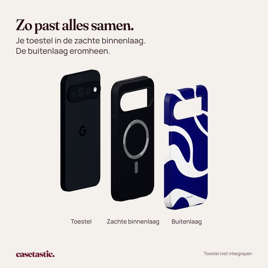 Toestel, zachte binnenlaag en blauw-witte buitenlaag met golvend patroon.