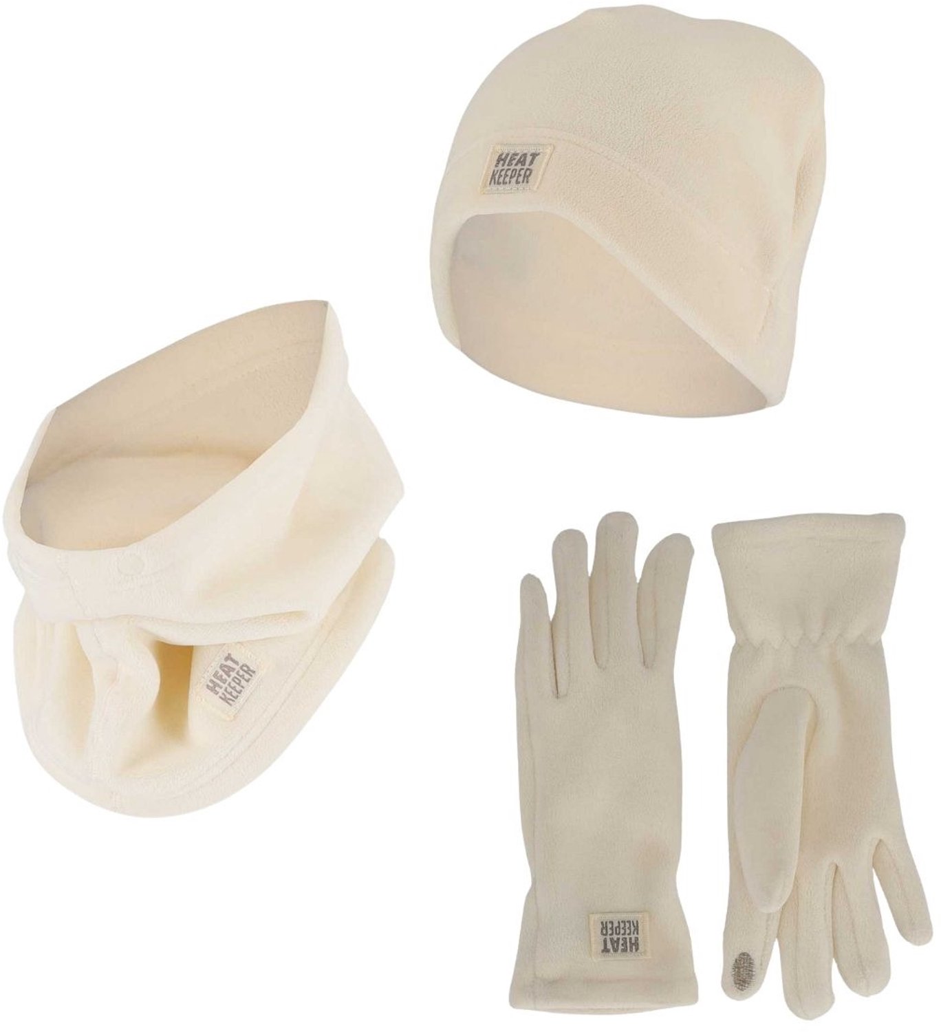 Heatkeeper Dames Winter Thermo Set - Fleece - Muts + Handschoenen + Nekwarmer - Off White - One Size