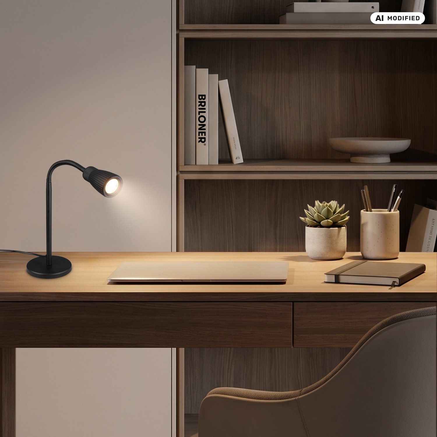 BRILONER Riff – LED Bureaulamp – tafellamp – warm wit licht – zwart – 11 x 37.5 cm