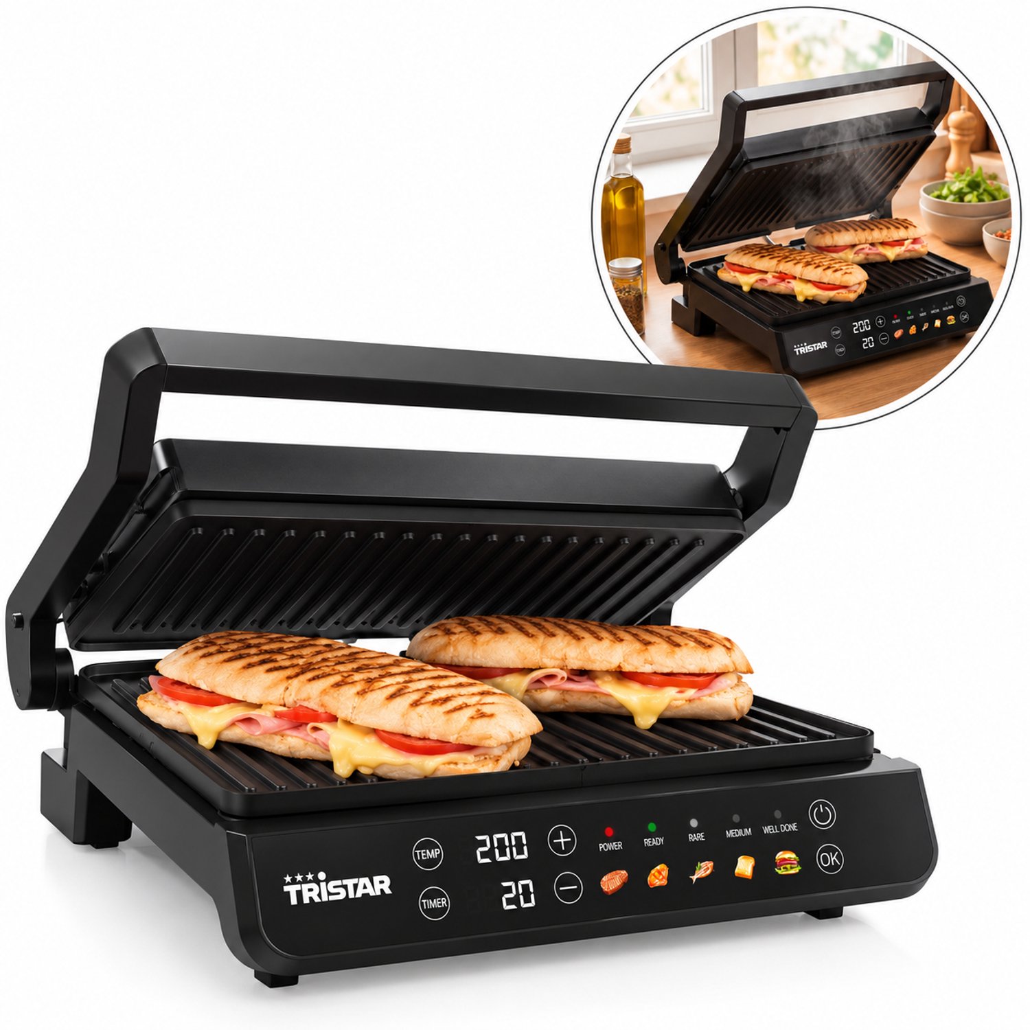 Tristar Digitale Contactgrill - Grill - Tosti Apparaat - 140 °C tot 220 °C - 15,4 x 35,7 x 31 cm - Zwart