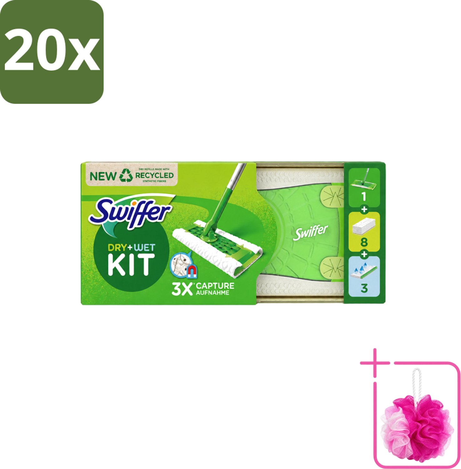 20 x Swiffer – Vloerreiniger – Starterkit – 1 dweil + 8 droge & 3 vochtige doekjes - Bulkverpakking - Vloerreiniger - Douchemop - Schoonmaken