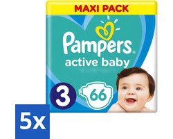 5 x Pampers – Luiers – Active Baby Dry Maat 3 – 66 Luiers - Voordeelverpakking - 5 stuks