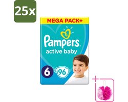 25 x Pampers - Active Baby - Luiers - Maat 6 (13-18 kg) - Extra Groot - 96 Luiers - Bulkverpakking - Luiers voor baby - Douchemop - Droge luiers