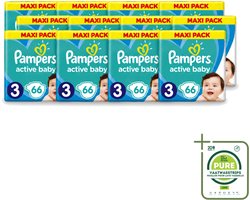 12 x Pampers – Luiers – Active Baby Dry Maat 3 – 66 Luiers - Grootverpakking - Vaatwasstrips - Baby Luier - Droge Luier - Vochtabsorptie - Baby Droogheid - Superabsorberende Kern
