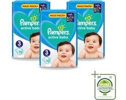 3 x Pampers – Luiers – Active Baby Maat 3 – 70 Luiers - Grootverpakking - Vaatwasstrips - Baby-luiers - Droge Billetjes - Huidbescherming - Luchtdoorlatende Luiers - Absorberende Luiers