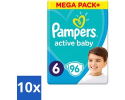 10 x Pampers - Active Baby - Luiers - Maat 6 (13-18 kg) - Extra Groot - 96 Luiers - Voordeelverpakking - 10 stuks