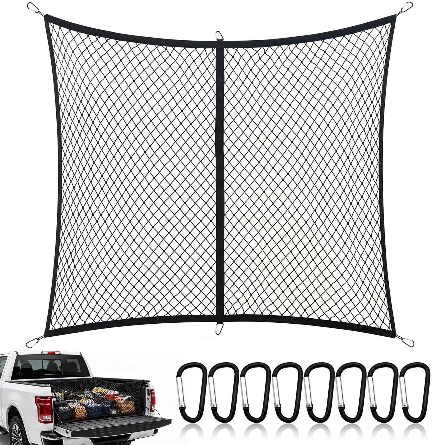 Vrachtnet 4'x4' - zeer elastisch - universele fit voor pickups en SUV's - ideaal voor veilig transport - Vemera