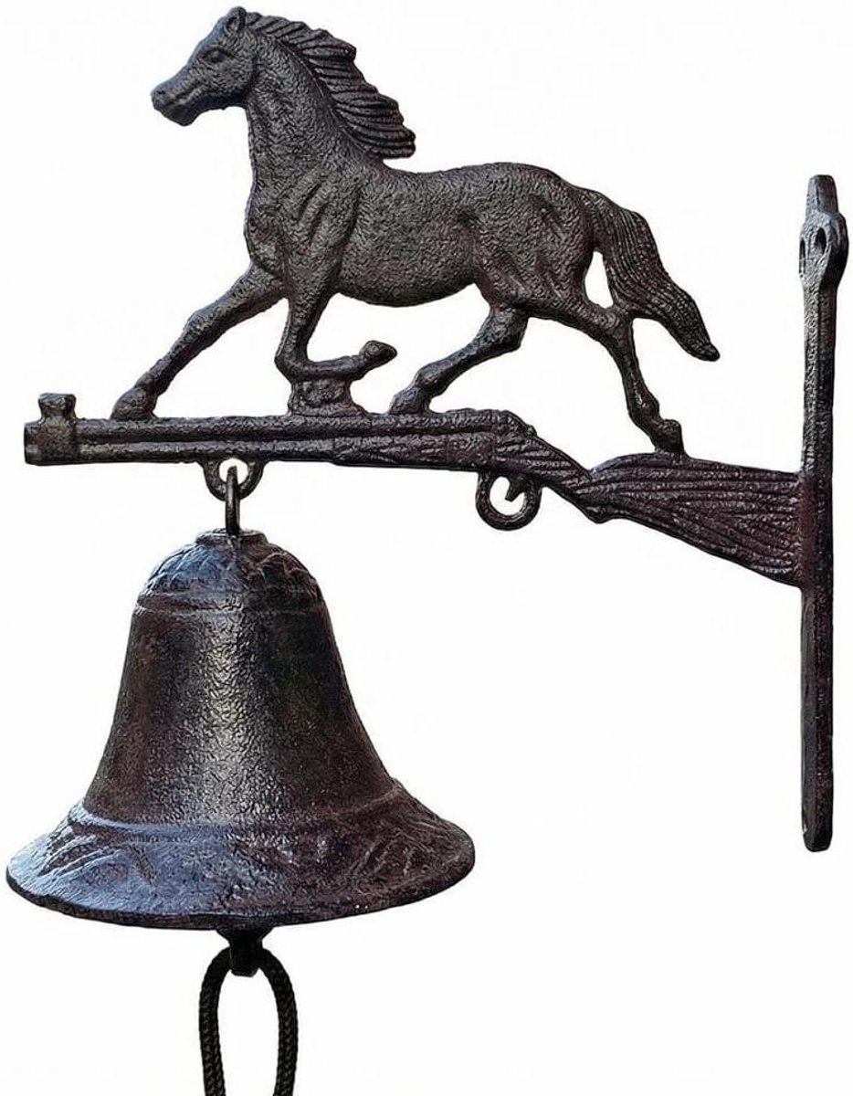 Deurbel Paard - Gietijzeren Bel - Landhuis Stijl - Rustieke Decoratie - 42 cm Hoog - Antiek Bruin
