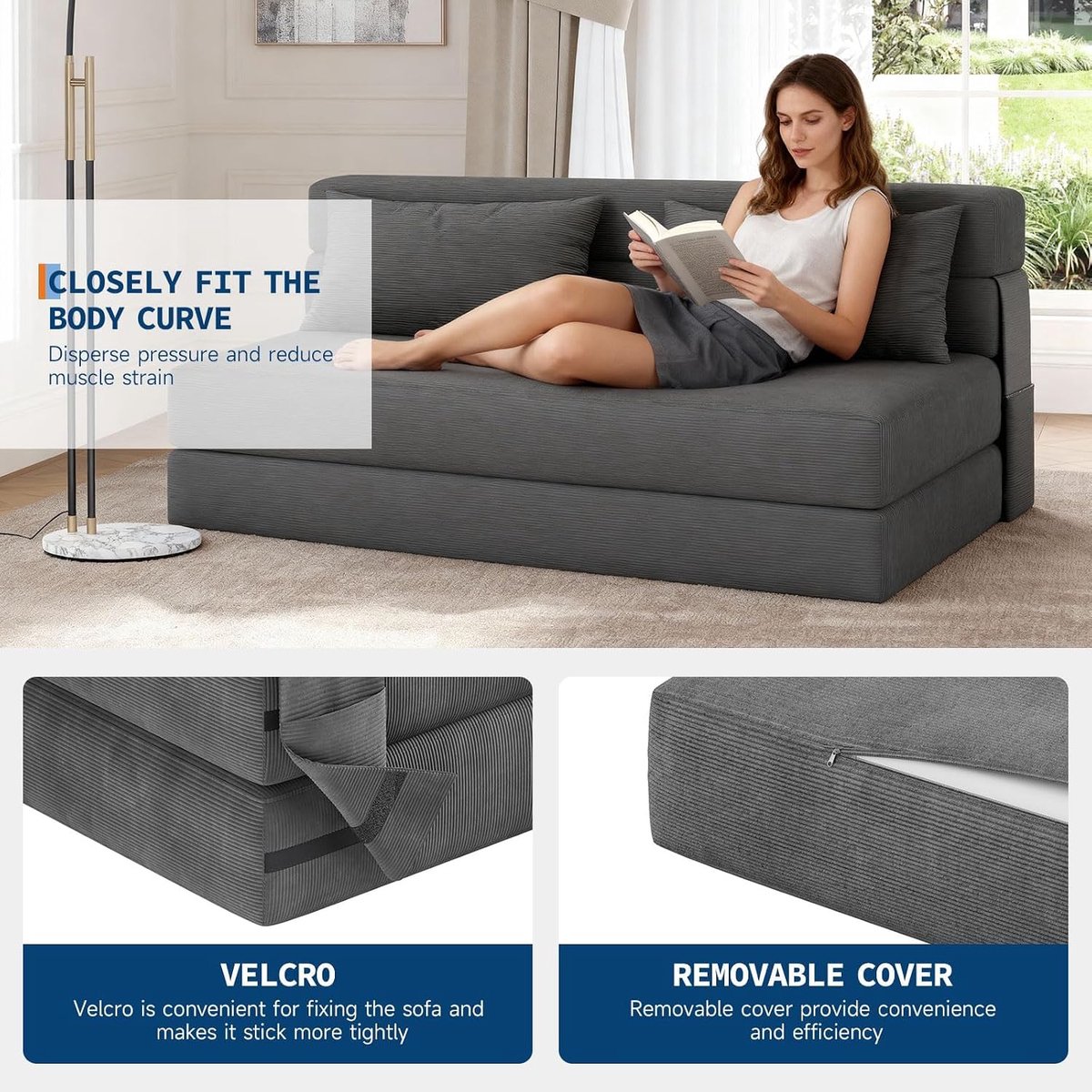 3-in-1 Slaapfauteuil – 1-Persoons Slaapbank & Opvouwbaar Logeerbed – Luxe Opklapbare Chauffeuse – Ruimtebesparende Loungestoel voor Studio, Logeerkamer en Kantoor