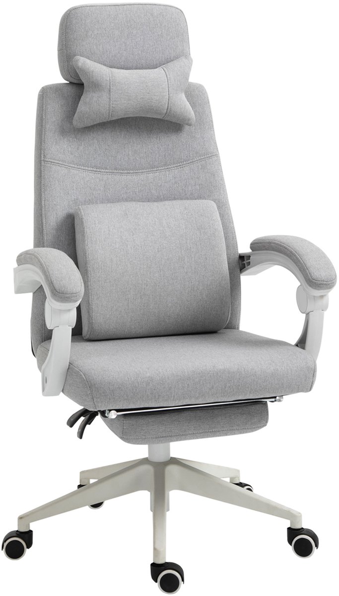 Ergonomische Bureaustoel Gamingstoel Schreibtischstoel Draaistoel Met Wielen Polyester Schuim 62x68x117-127 cm Grijs Verstelbare Voetensteun 160° Rugleuning Hoogte Verstelbaar Comfort Stoel Belastbaar 120 kg Home Office Stoel