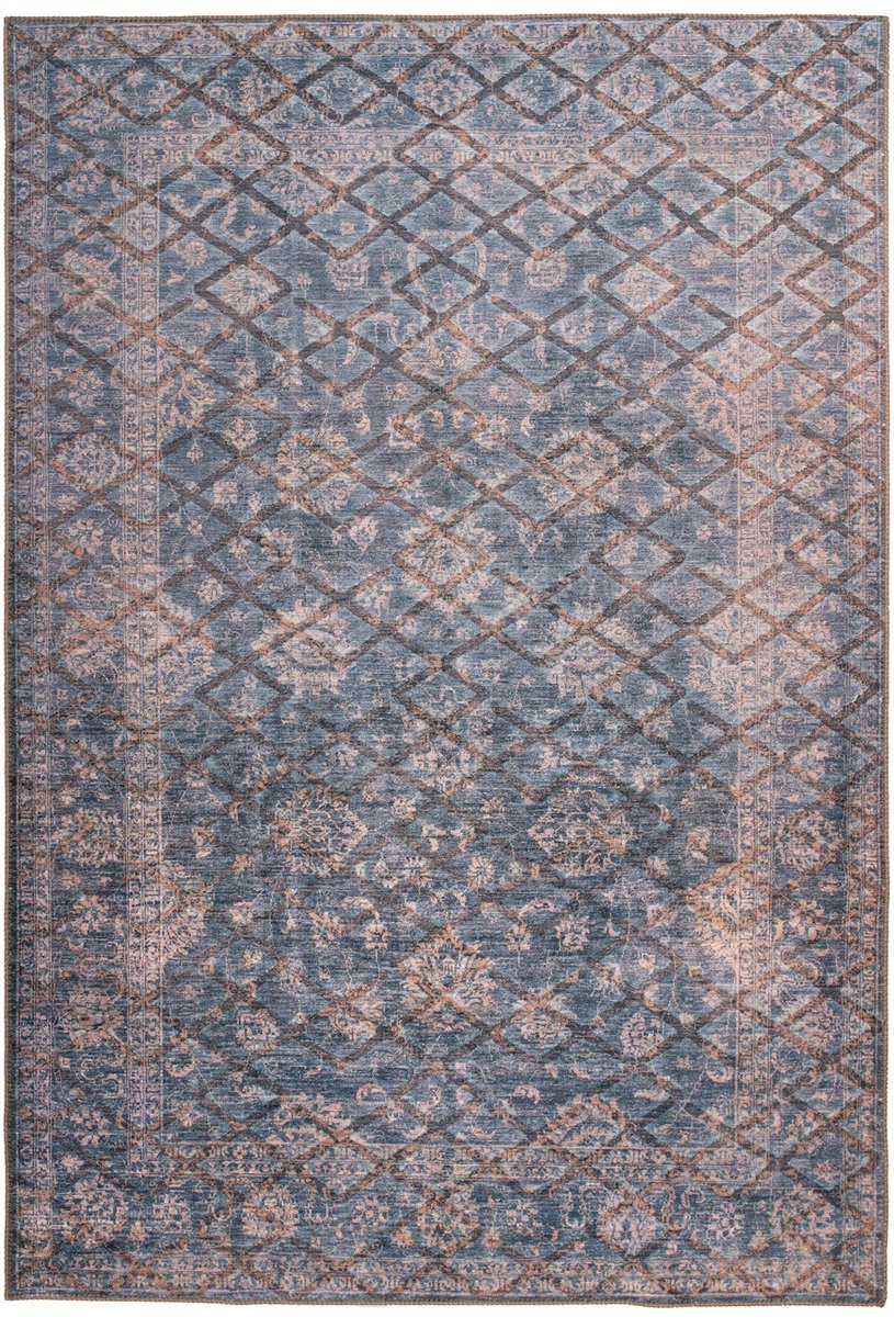 Padiro laagpolig vloerkleed 120 x 180 cm - blauw / goud - oosters vintage-look - van polyester