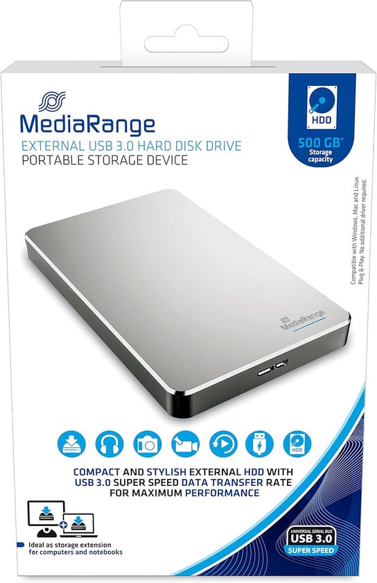 Externe Harde Schijf - Opslag Uitbreiding - Data Archiveren - Snelle Gegevensoverdracht - 1TB Capaciteit - Zilver — afbeelding 2