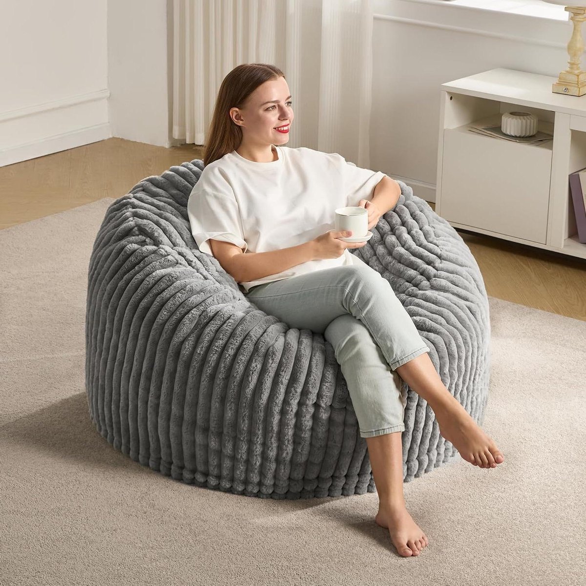 Grote zitzak - Beanbag stoel - Ontspannen thuis - Voorgevuld traagschuim - 90 cm - Gestreepte grijs