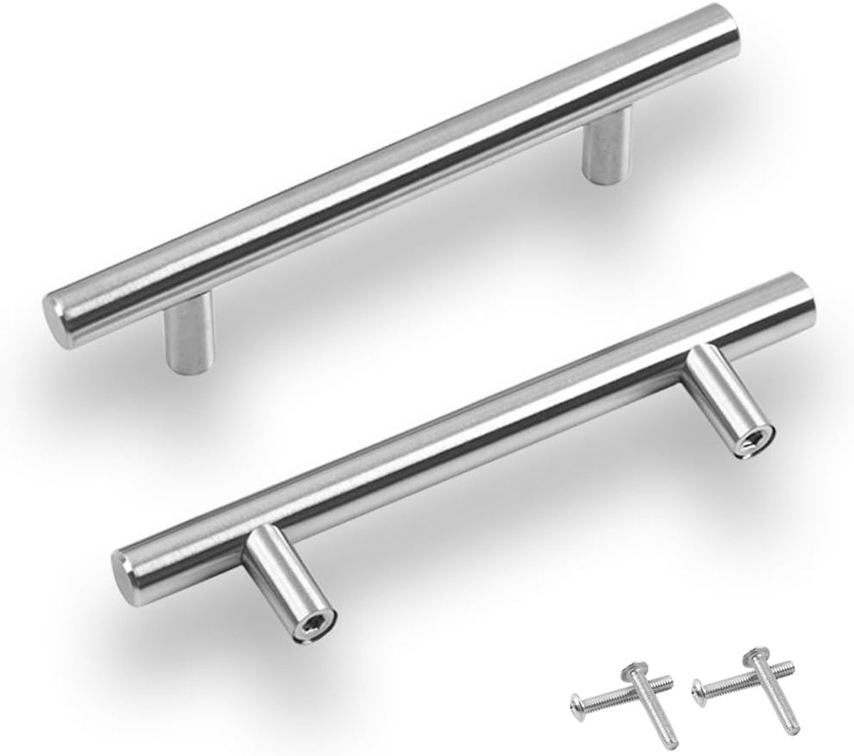 2 Stks Keuken Deurgrepen Zilver Roestvrij Staal Geborsteld Handgrepen T Bar Geschikt voor Keuken Kasten Garderobe Badkamer Eenheden en Slaapkamer Laden Installatie van Gaten Hardware Fittings