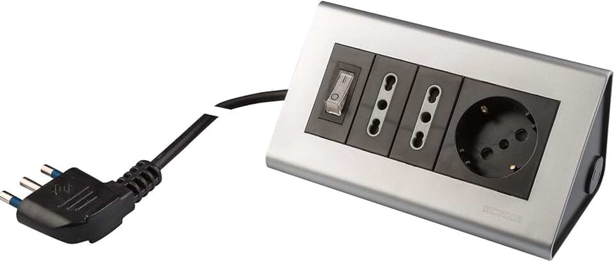 Pool PP2590.2 meervoudige stekkerdoos voor het bureau met 3 stopcontacten, 2 m kabel en verlichte schakelaar