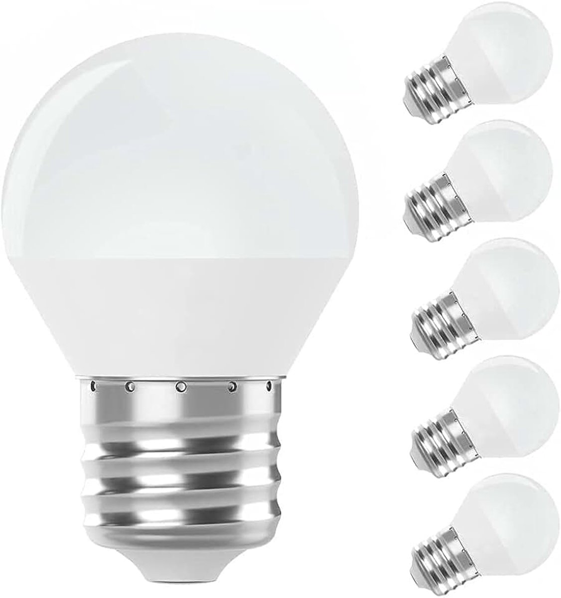 E27 G45 6W, natuurlijk licht 4200K, grote fitting, kleine lamp, klassieke voet, energiebesparend (gelijk aan 40W), niet dimbaar, geen flikkering, pakket van 6 stuks