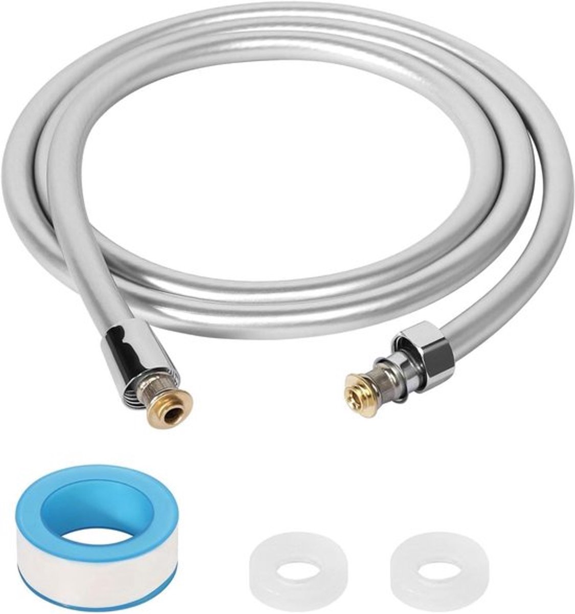 Doucheslang 2 meter zilverkleurig roestvrij staal flexibele PVC hogedruk vervanging.