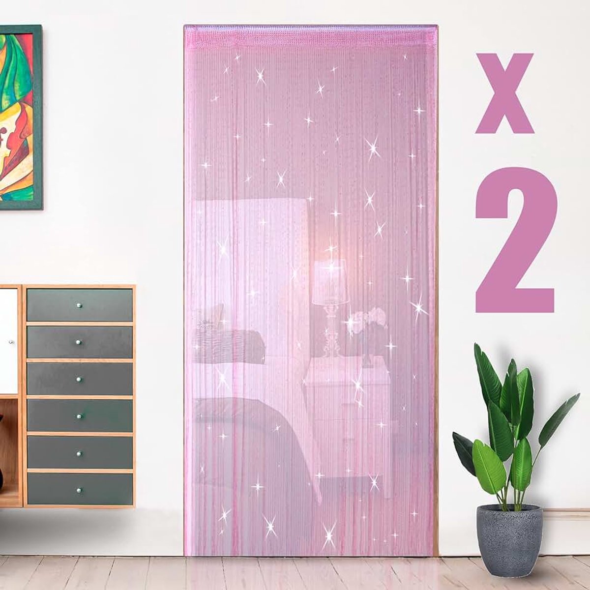 2 stuks draadgordijngordijngordijn 100 x 200cm effen kleur glitter leuk voor bruiloft, Bruin | Boho gordijn met kwastjes en kralen voor deuropening, kamerverdeler, privacy, slaapkamer, bruiloft, feest