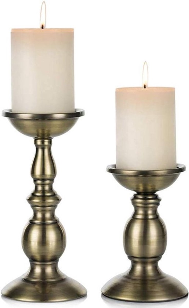 Pilaren Kaarsenstandaards van Metaal Geschikt voor 80mm Kaarsen, Bronzen Kaarsenhouders voor Woonkamer, Tuin en Aromatherapie, Set van 2 Stuks