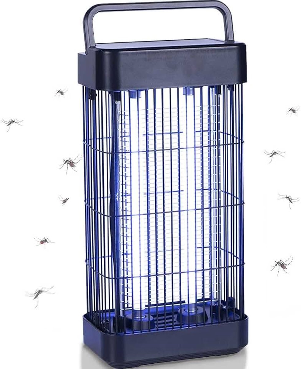 Muggennet, anti-vliegen, 2 uv-lampen, elektrisch, insectenbescherming, met handvat voor transport en voeten, antislip, frame van zwart metaal (16 watt)