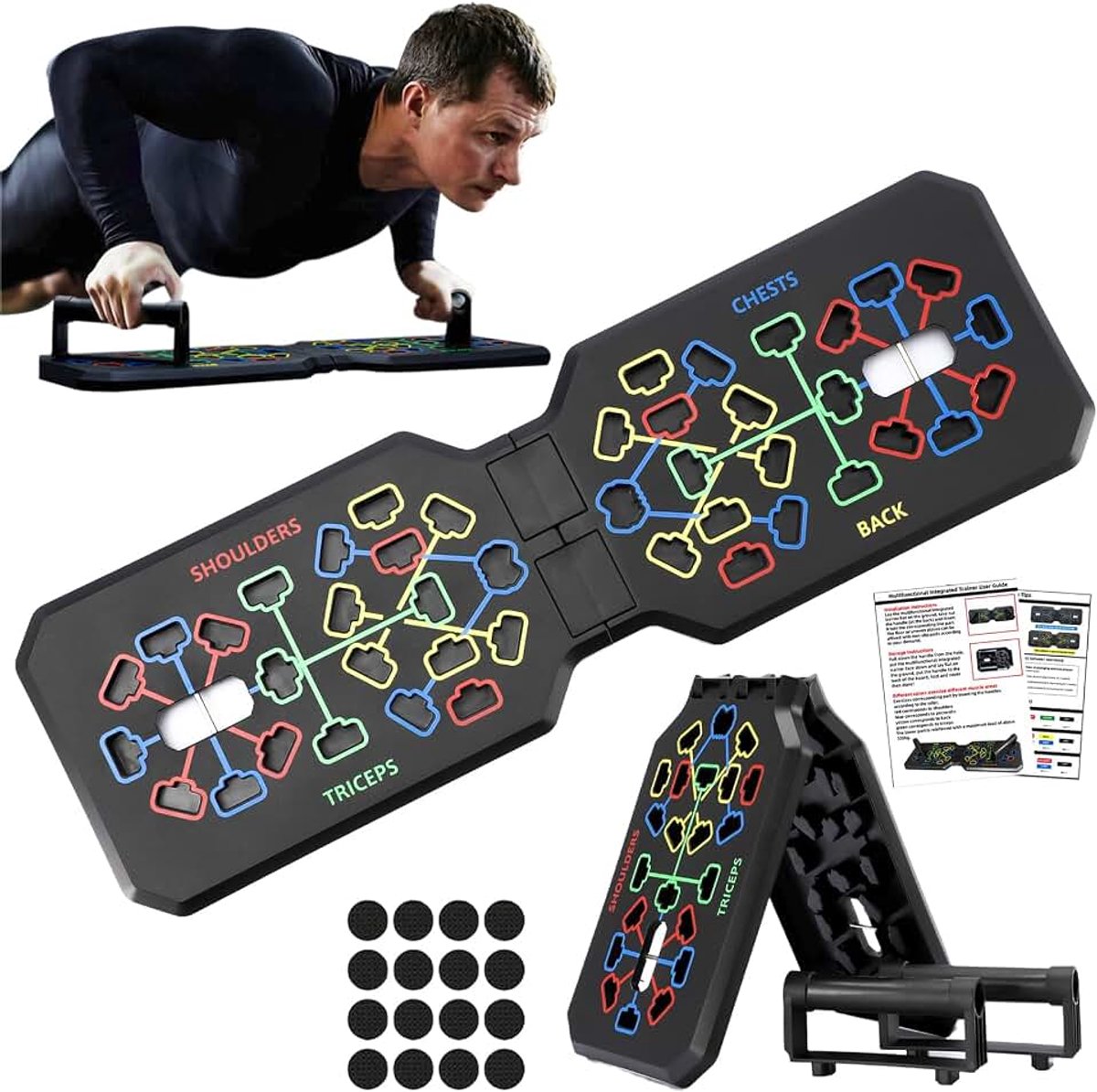 Push-upboard, push-upboard, fitnessapparaat voor thuis, calisthenics apparatuur voor full-body training en effectieve push-ups, multifunctioneel push-upbord