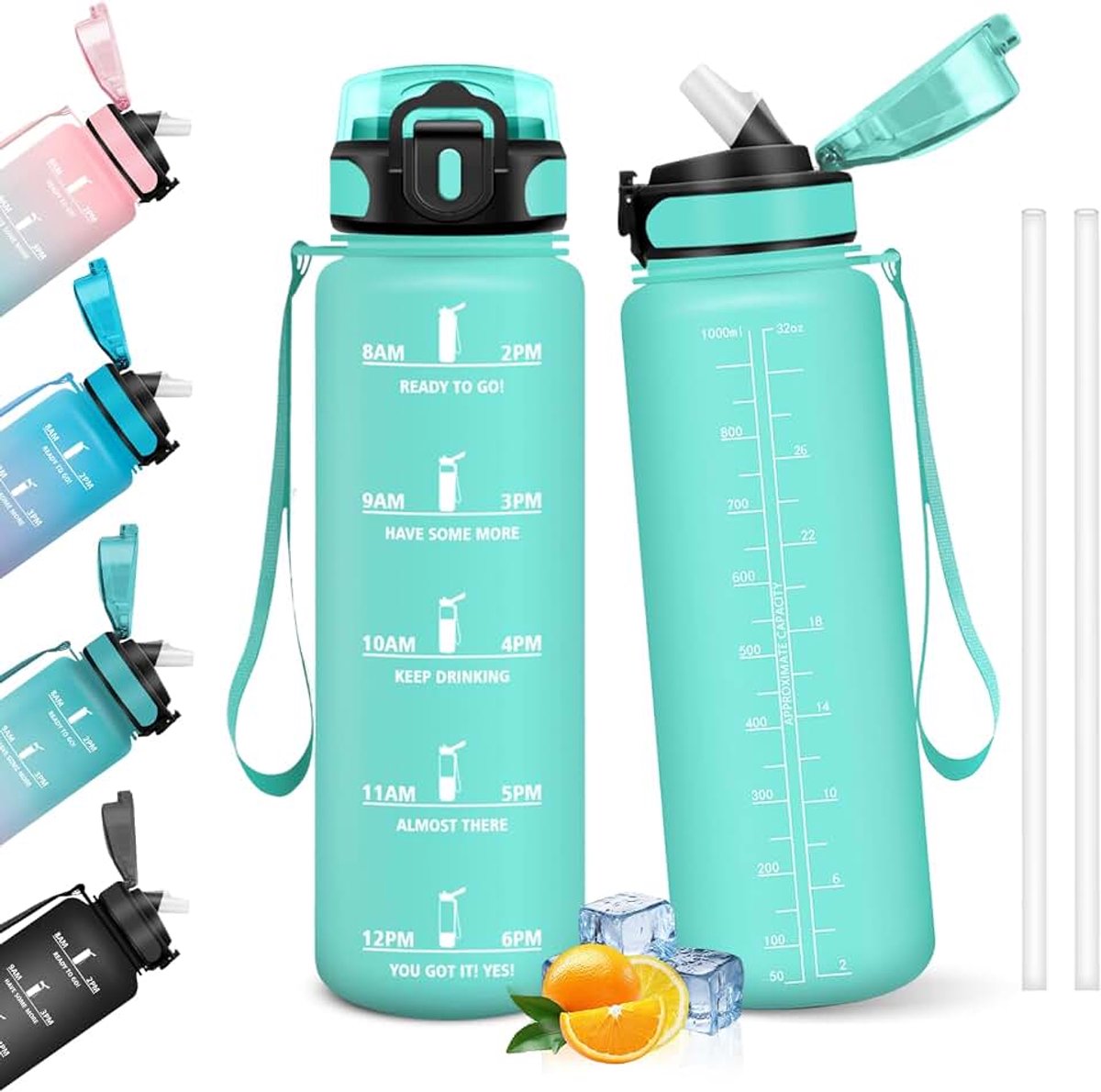 Libre de Drinkfles, BPA-vrij, lekvrij, met rietje, herbruikbare waterfles voor school, sportschool, kantoor, sport, 1 liter