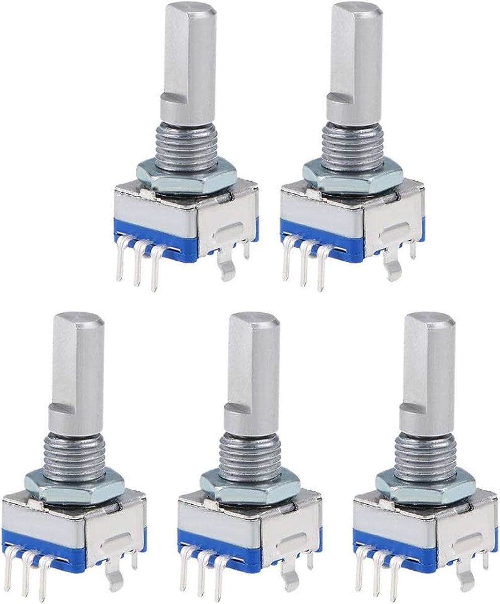 Sourcing map 5 stks. 360 graden draaischakelaar Codeswitch digitaal EC11 7 pinnen 20 mm D-schacht