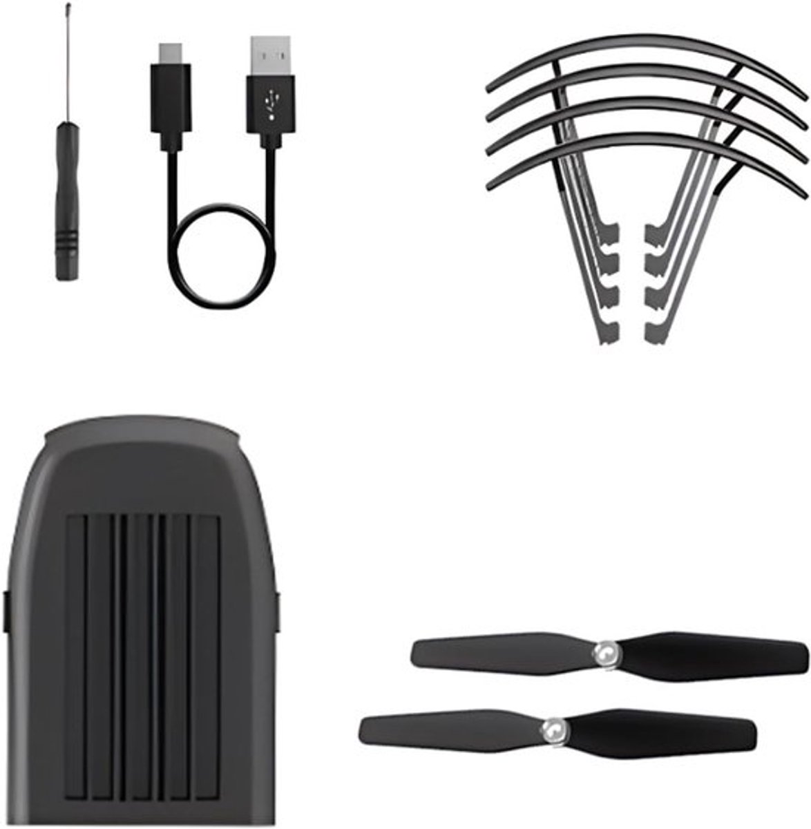 Mini Drone Accessoire Tas met Drone Accu, 2 Propellers, Schroevendraaier en Oplaadkabel voor Optimale Prestaties