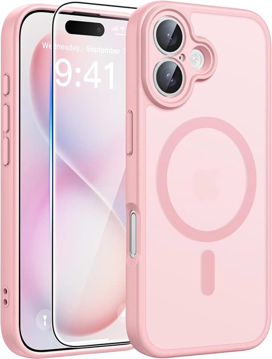 Hoesje voor iPhone 16 Plus: magnetische matte getextureerde slanke lichtgewicht doorschijnende valbescherming van militaire kwaliteit mobiele telefoonhoes - robuuste duurzame schokbestendige