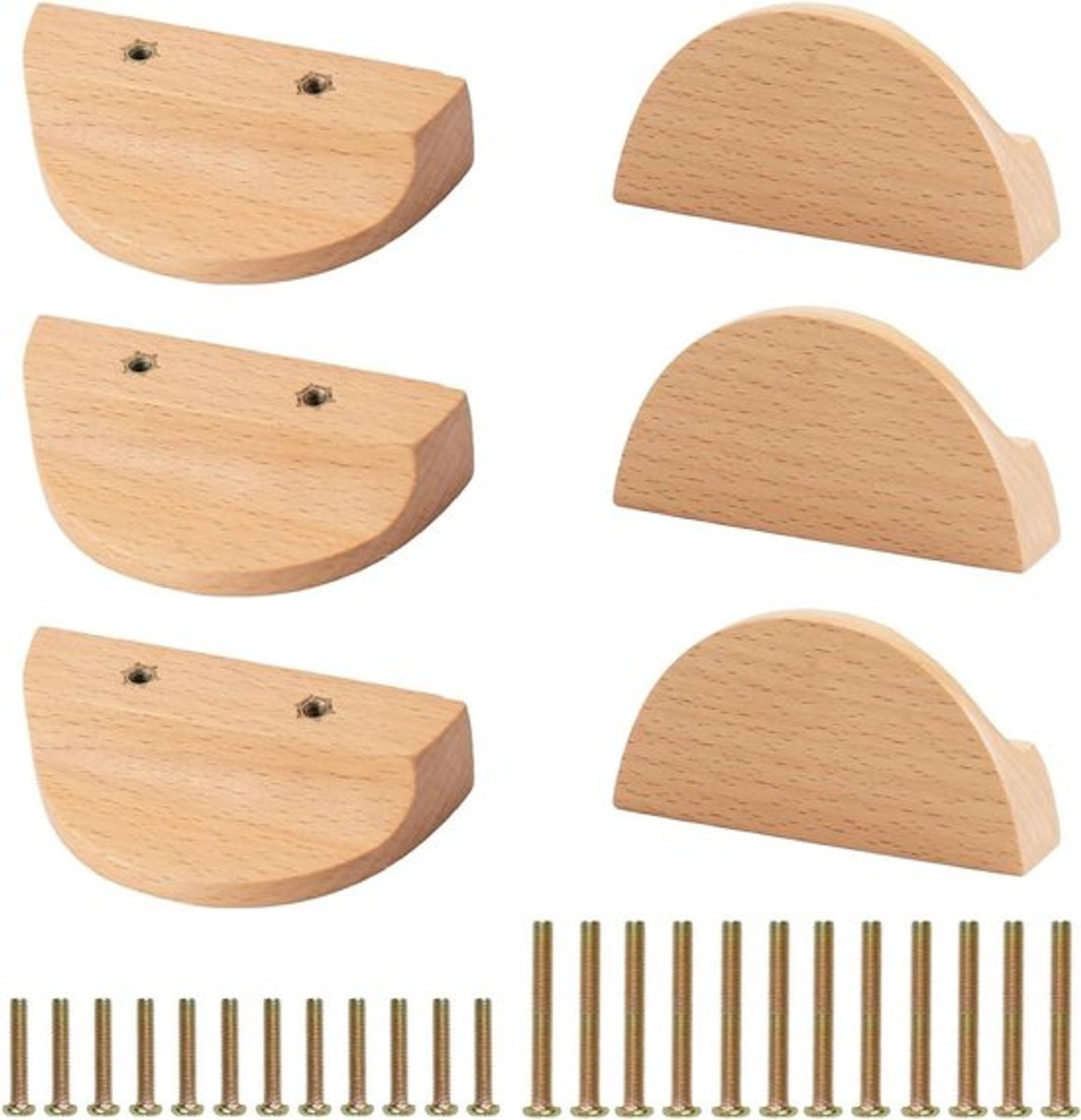 Houten Halve Maan Ladehandgrepen, 6 Stuks Beukenhouten Garderobelade Hardware