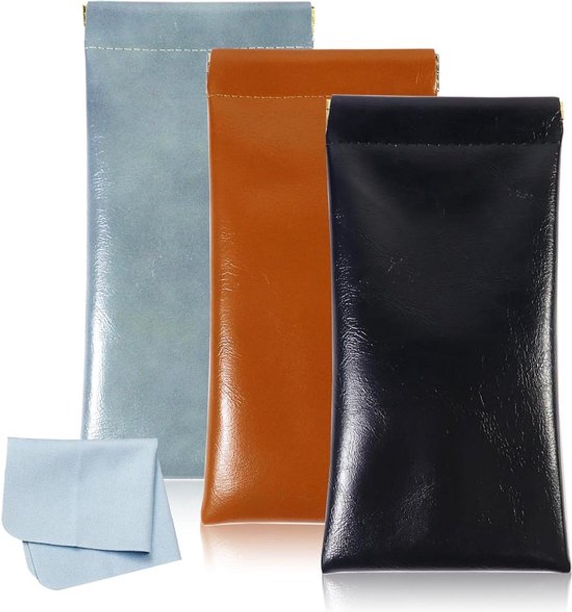 Zonnebrillenhoes 3-pack, zachte PU-leren brillenhoes voor mannen en vrouwen, waterdicht en draagbaar