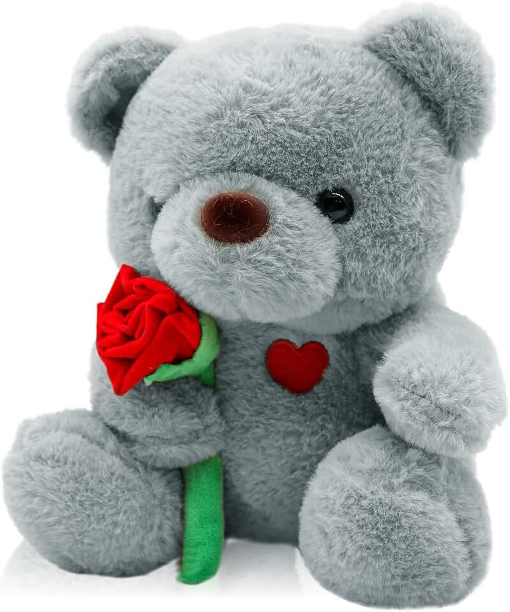 Knuffeldier teddy, pluche beer, teddy met liefde, knuffeldier, speelgoed, decoratiekamerkussen, zachte knuffeldier, pluche teddy, knuffeldier, pluche dier, 25 cm (grijs + roze)