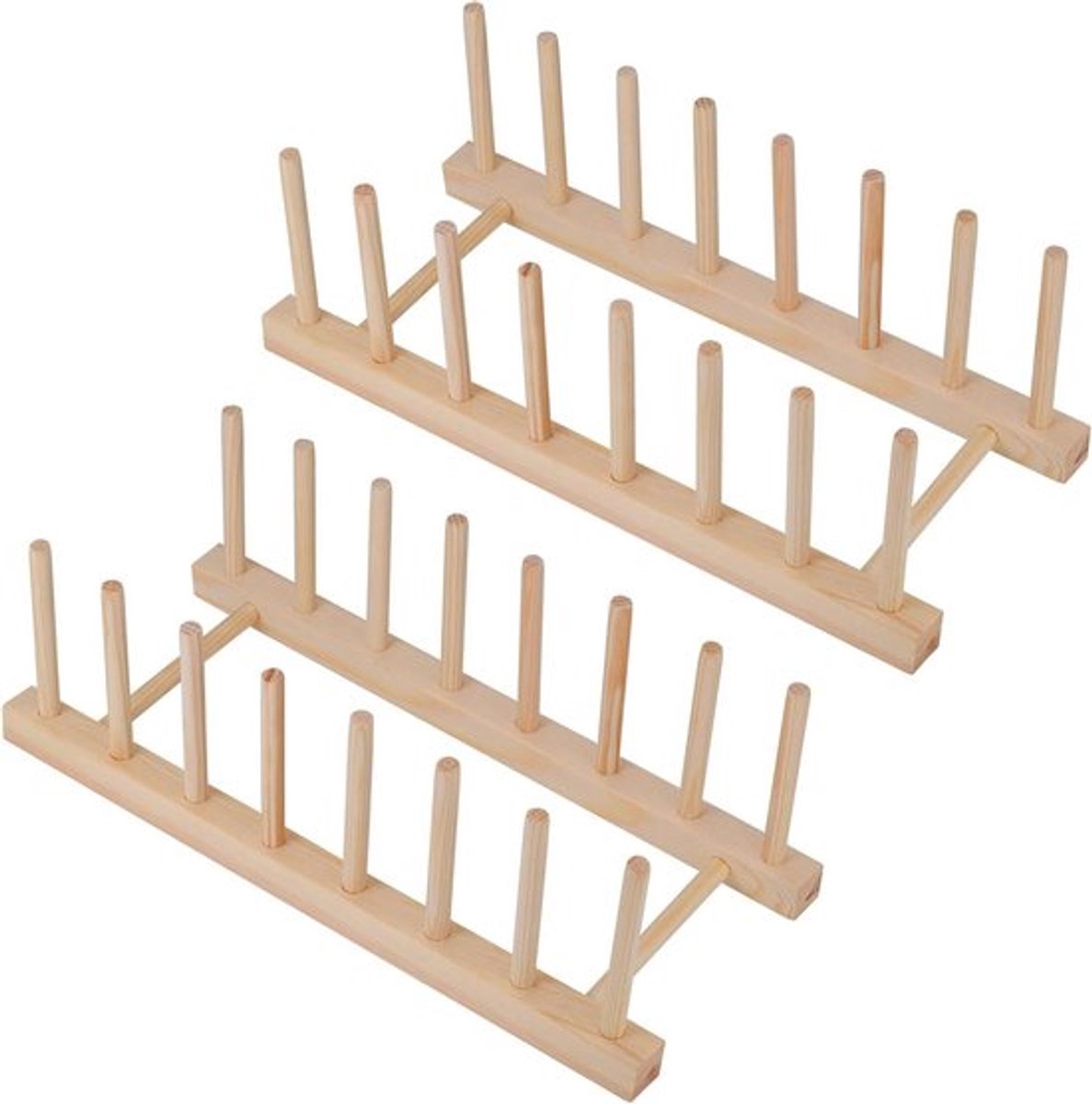 Houten Plaat Rack voor Keukenopslag - Afdruiprek en Snijplank Houder met Tray - 2 Stuks