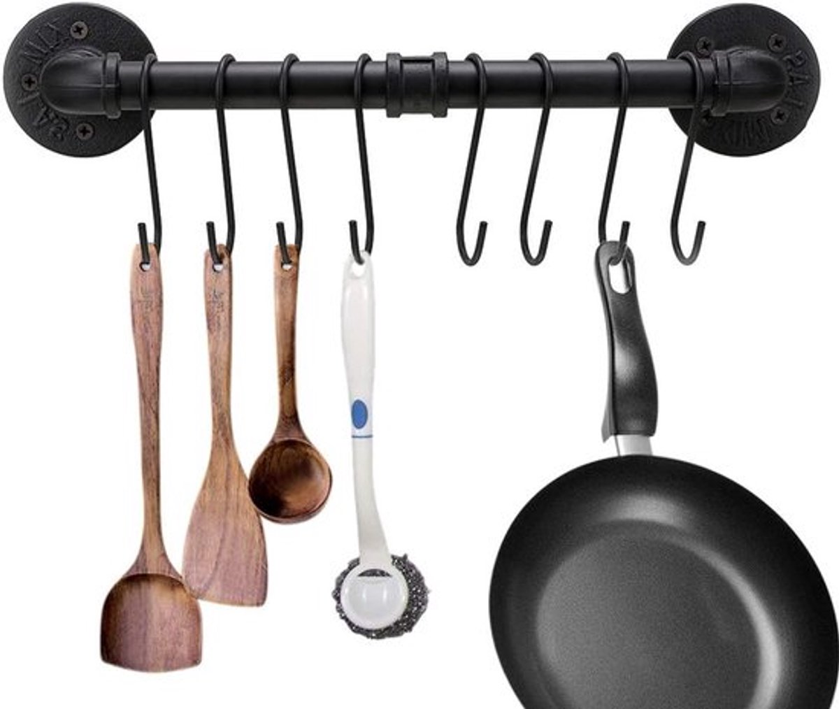 40cm Industrieel Buizenpanrek met 8 Haken - Wandmontage, Keuken Organizer, Kookgerei, Keukenaccessoires, Pannenhouder, Handdoekhouder