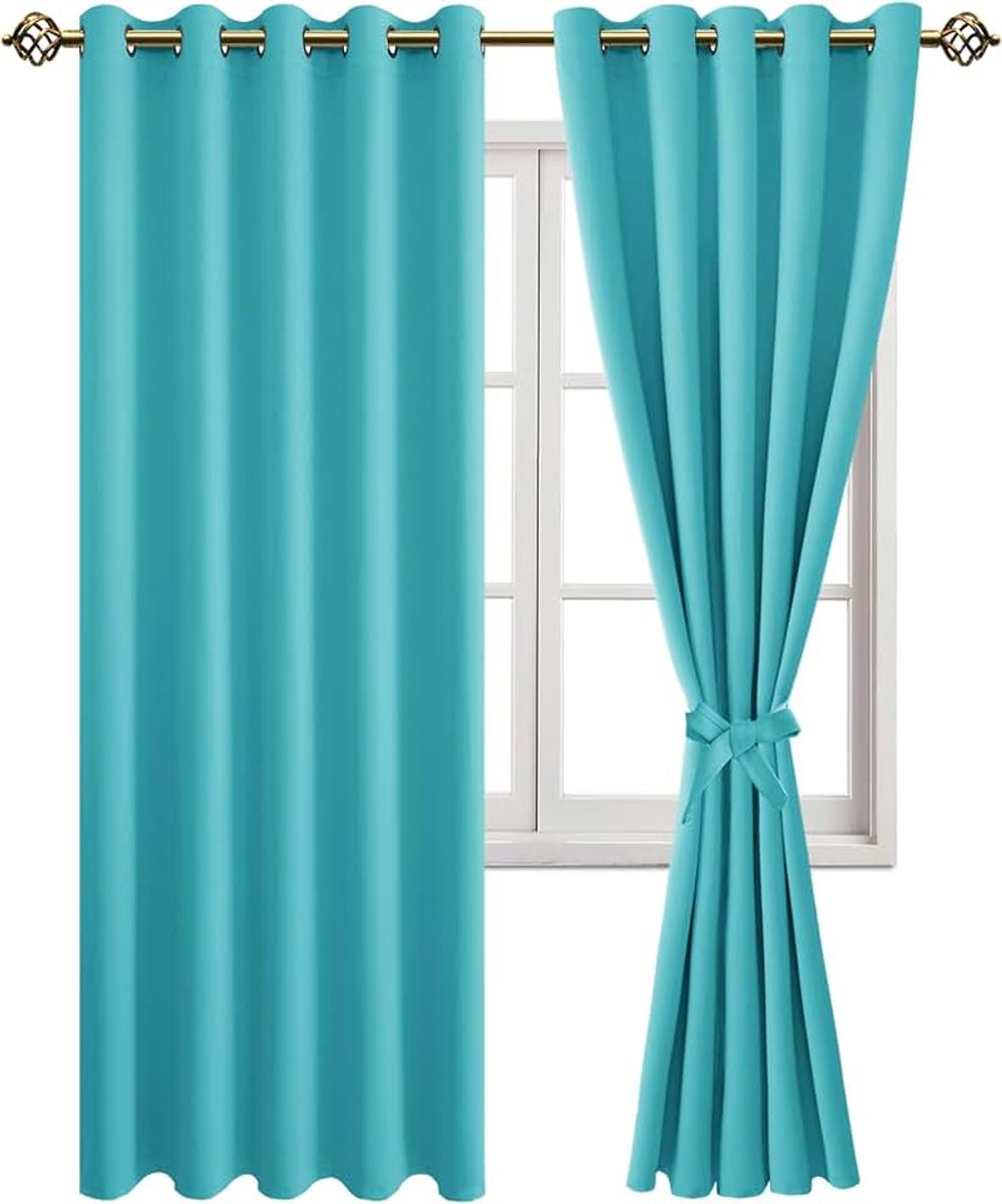 Verduisterende gordijnen, inslagringen, voor slaapkamer, woonkamer, turquoise, 2 stuks, 228 x 167 cm (H x B)