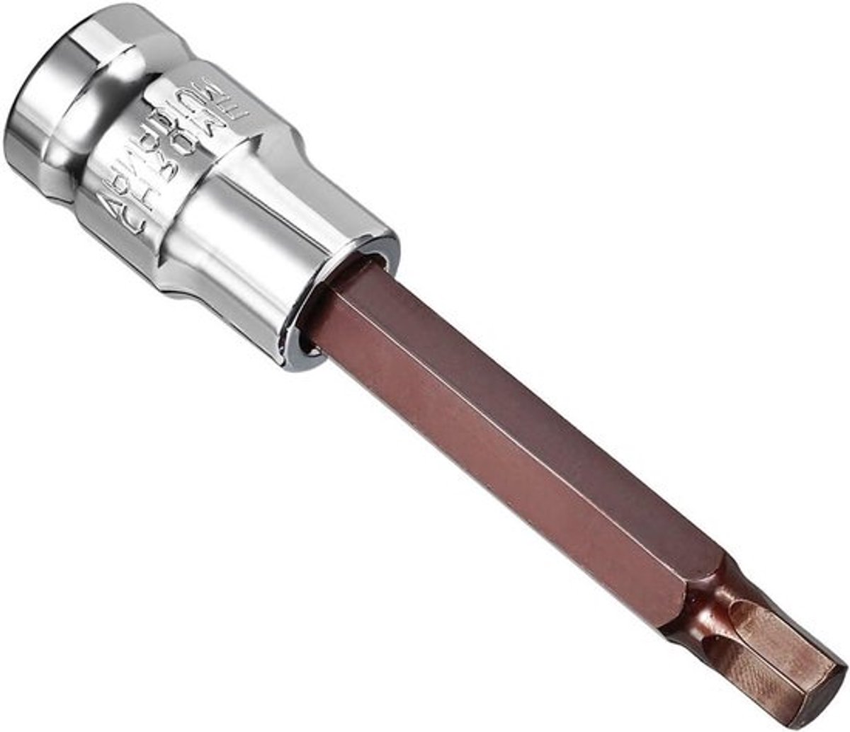 Stoer - Zeskantbit - Inbussleutel - Premium S2 staal - 100 mm lengte - Momentsleutel - Ratelsleutel - Slagboormachines - Schuifstang Hex Bit Socket, 1/2" aandrijving x H8 (8 mm) inbussleutel socket, zeskantbit met momentsleutel.
