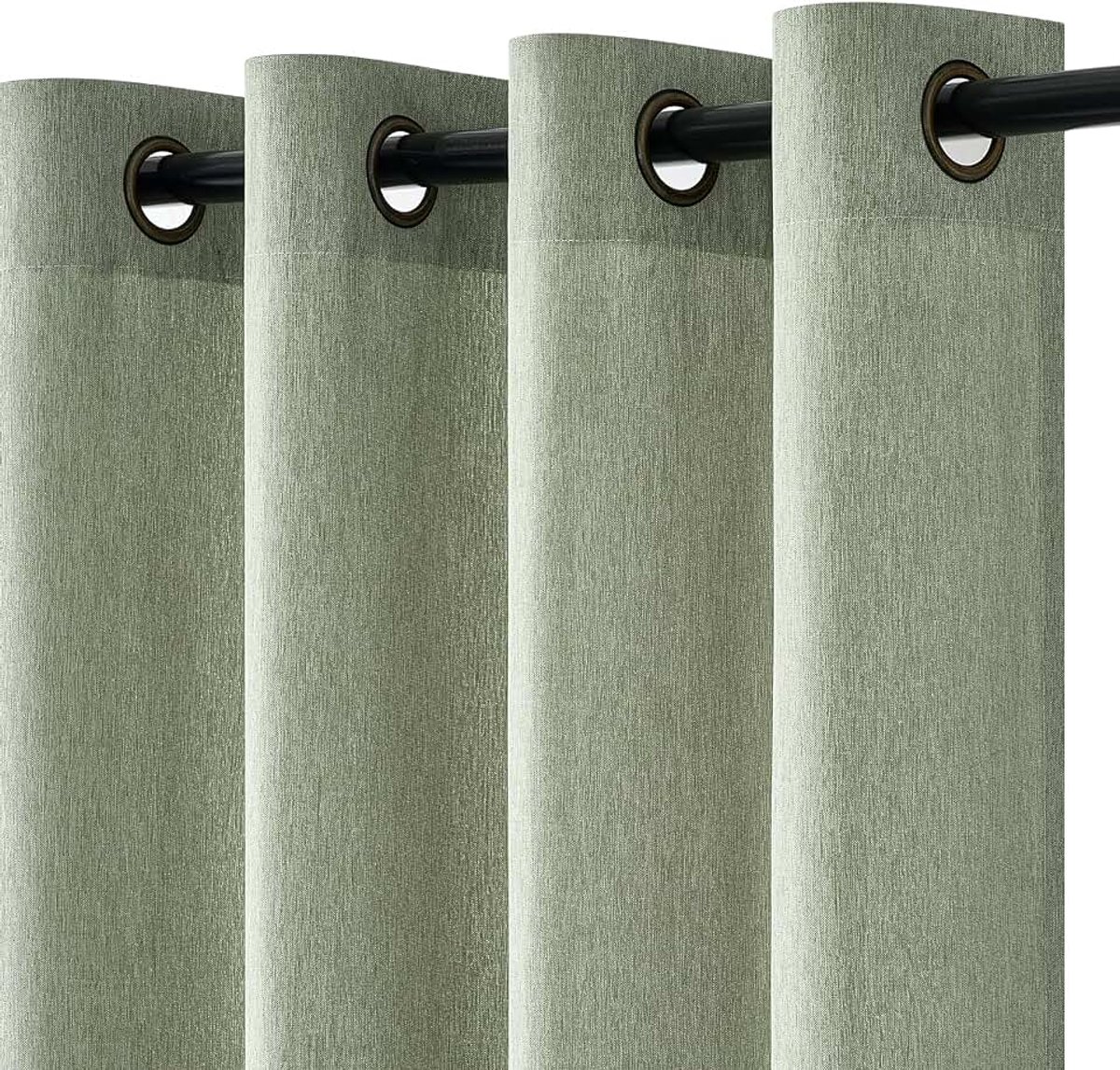 Gordijnen, kort, linnenlook, half-transparant, lichtfilter, set van 2, H 145 x B 140 cm, woonkamer, gordijnen, korte gordijnen met inslagringen, gordijnen saliegroen, voor slaapkamer