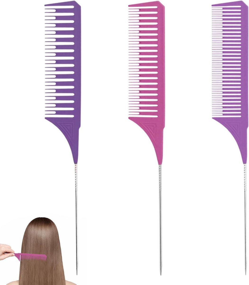 Haarstyling Kam Set - Professionele Kapperskam - Nauwkeurig Haar Verven - Dubbele Vorktanden - 3 Maten - Zwart