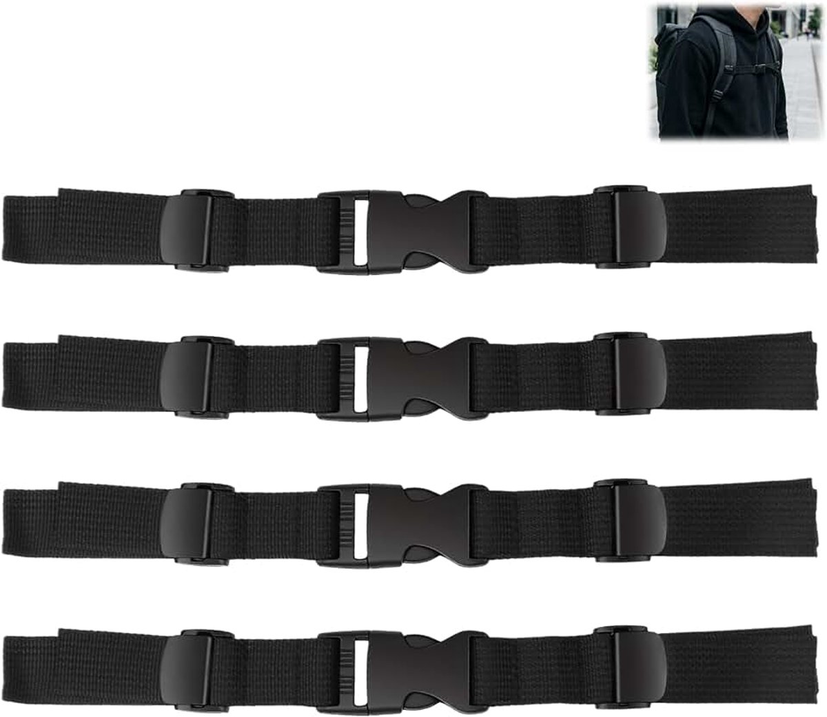 4 PCS Verstelbare Borstriem voor Rugzak, Antislip Borstband met Stevige Gespen voor Schooltas, Kinderrugzak, Wandelrugzak, Reistas, Fietsen, Sport, Camping en Dagelijkse Buitenactiviteiten