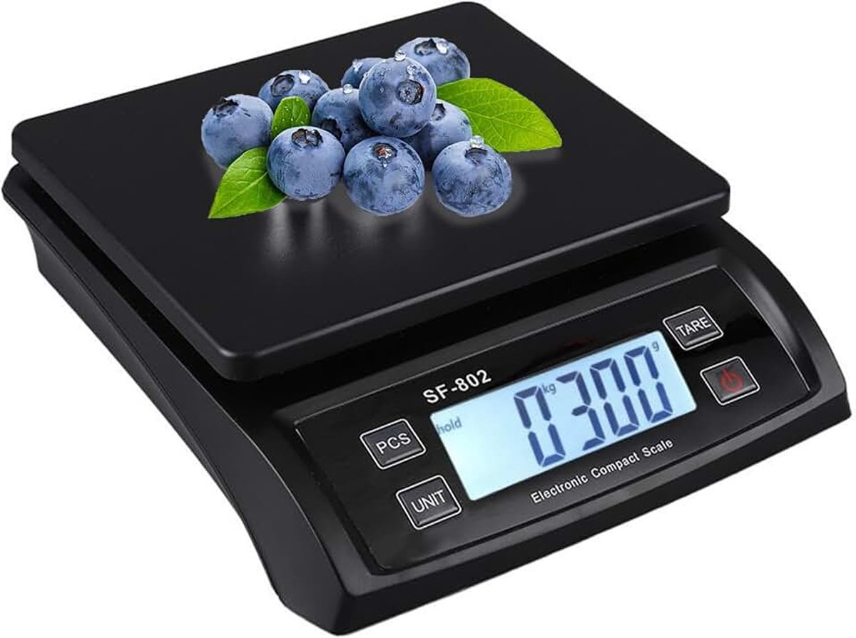 Keukenweegschaal, groot, roestvrij staal, digitale weegschaal, 30 kg, voedselweegschaal met lcd-display, fruitweegschaal, digitale keukenweegschaal met teller, tarra-functie, levensmiddelweegschaal