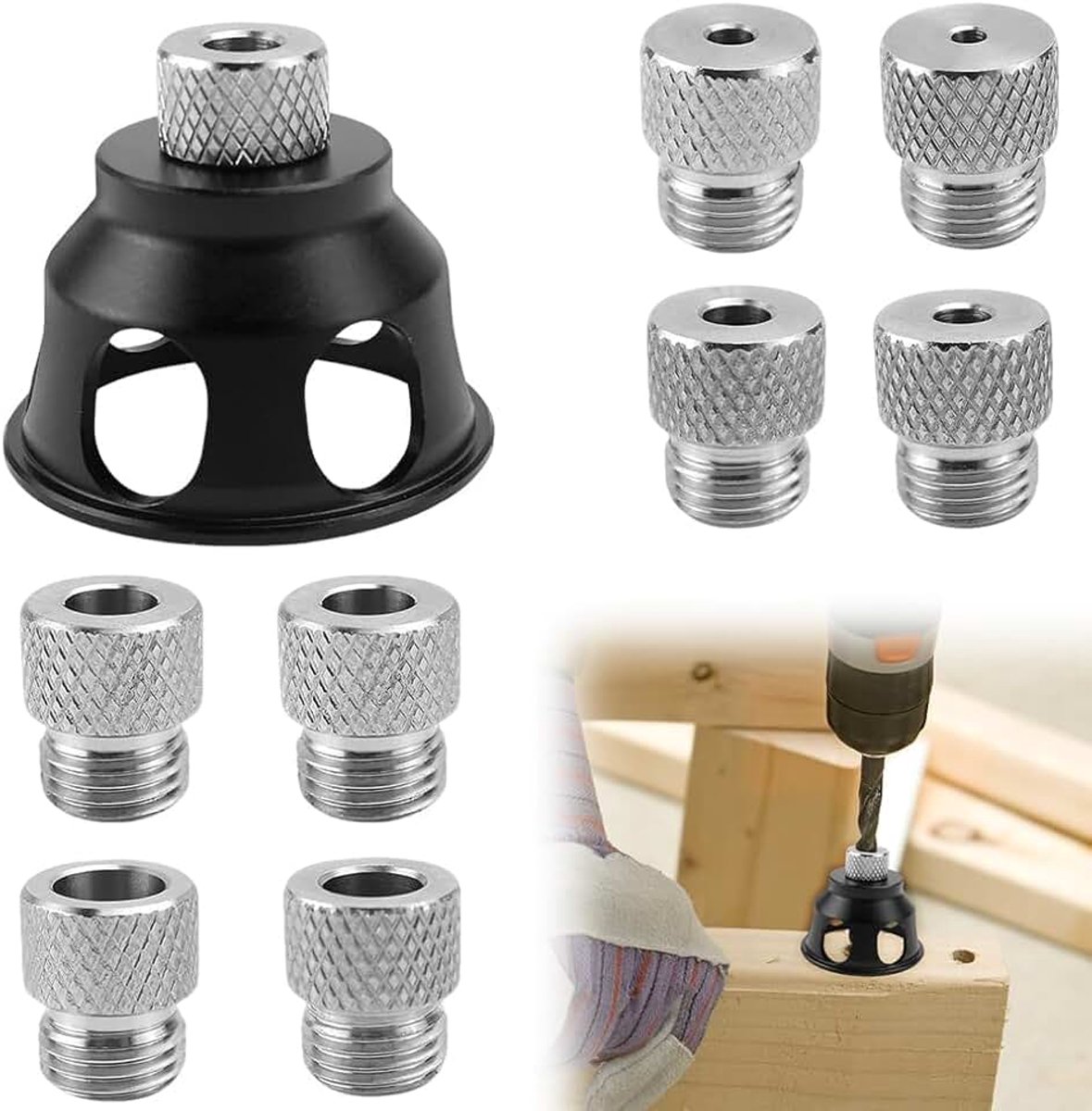 Locator voor houtbewerking, boorgaten, middenzoeker met 8 gaten, 3/4/5/6/7/8/9/10 mm, verticaal boren, boorbussen, boorgatlocator voor doe-het-zelvers met hout