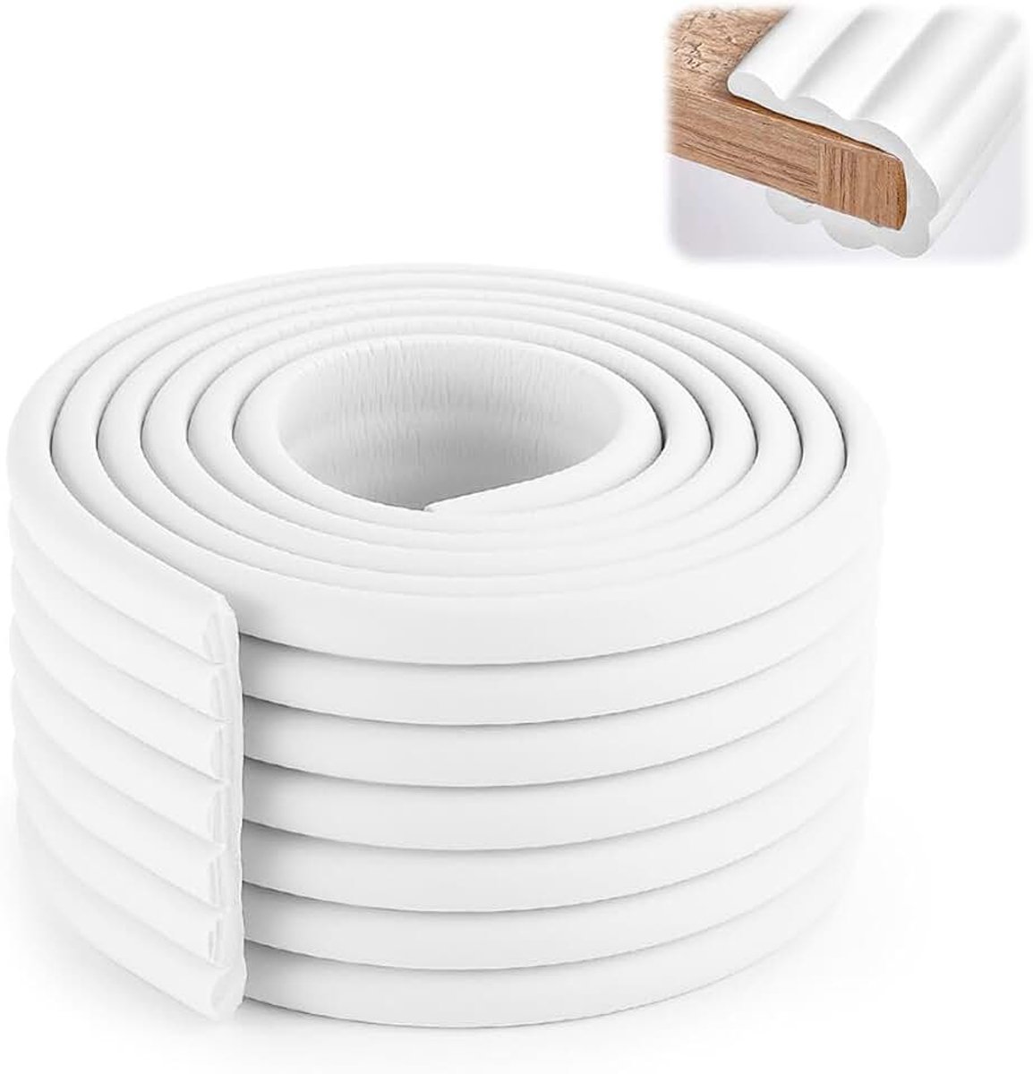 Kantbescherming voor baby van schuimrubber, zelfklevende kantbescherming, wit hoekbescherming baby zelfklevend tafelbescherming stootkussen voor tafel- en meubelranden, 8 cm breed, 5 m lang