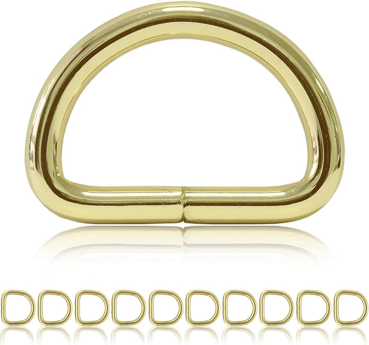 D-ring van staal in goudkleur, 10-delige set, 5 mm dik, buitenmaat 42 x 30 mm binnenmaat 32 x 20 mm, nietroestend, ideaal voor DIY hondenhalsband, hondenlijn, riemwerk en Paracord 550 vlechten