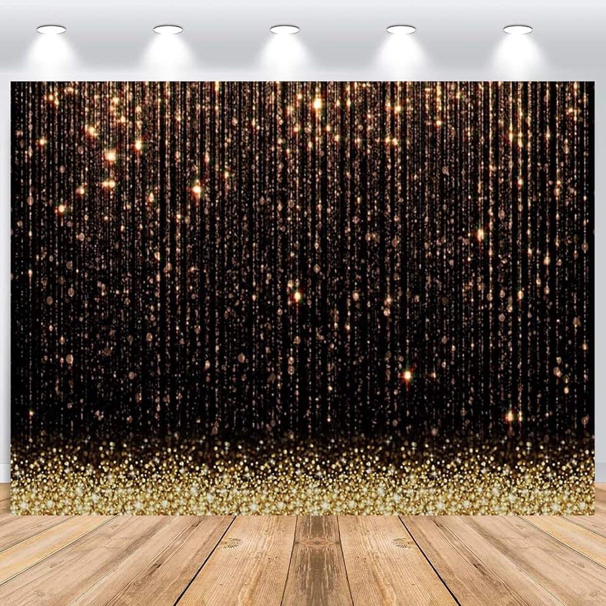 Achtergrond 2,5 x 1,8 m, gouden glitterdeeltjes, zwart, droom, fotoachtergrond, vinyl fotobox, achtergrond voor verjaardag, bruiloft, afstuderen, bal, feest, portret, fotostudio's,